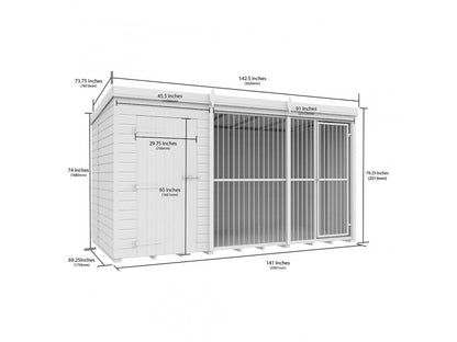 Dog Kennel and Run Full Height with Bars (8x6ft to 12x6ft)