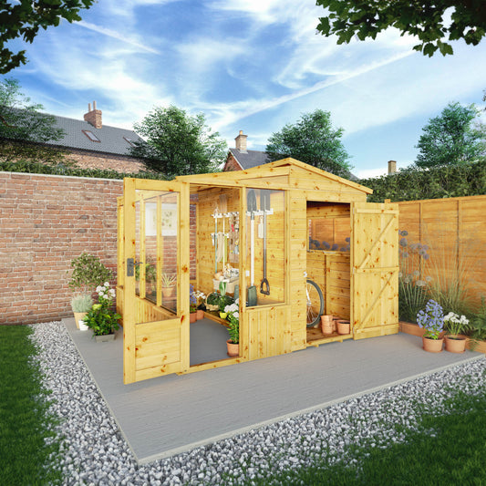 8 x 8 Premium Tongue and Groove Combi Greenhouse and Wooden Shed