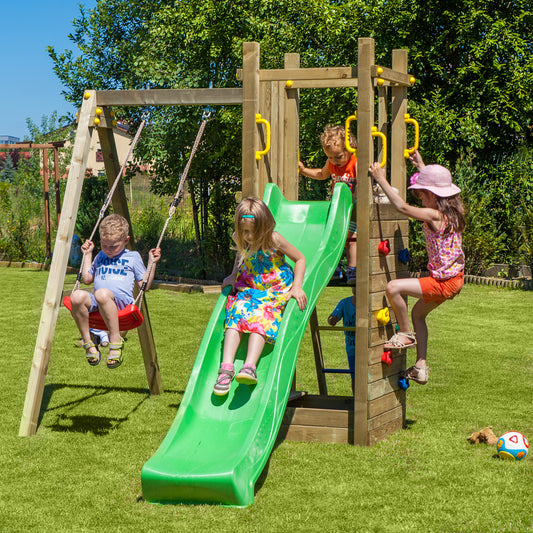 Conquer Playtime Peaks with Rumble Ridge Rock Wall Swing Sets | Outdoor Playing Equipment