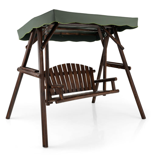 Enhance Your Outdoor Experience with a 2-Person Wooden Garden Swing Chair | Adjustable Canopy, Side Trays