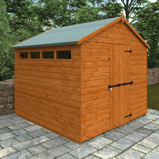 Security Apex Roof Shed with Slit Wins and Sec Bar (Size: 8x8, 10x8, 12x8)
