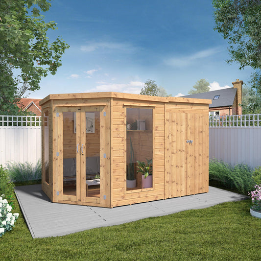 Premium Corner Summerhouse With Side Shed (Sizes: 11x7, 12x8, 13x9)