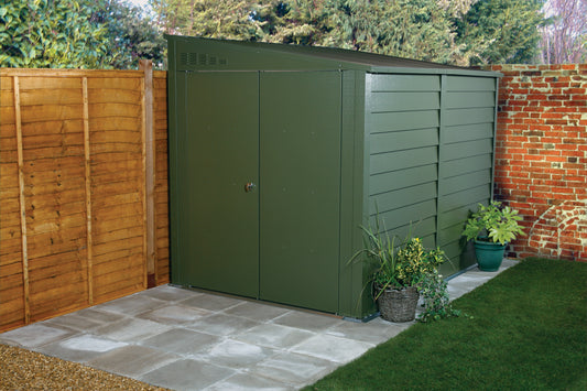 Titan Pent Roof Metal Garden Shed (Colour: Olive Green / Sizes: 4x9, 5x9, 6x9)