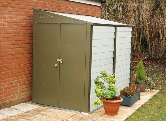 Titan Pent Roof Metal Garden Shed (Colour: Two Tone Green / Sizes: 4x9, 5x9, 6x9)