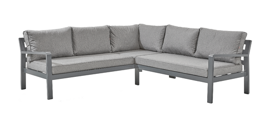 Tutbury Grey and White Outdoor Garden Corner Sofa - Steel Patio Furniture for Backyard or Porch