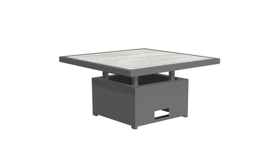Tutbury Grey and White Square Dual Height Outdoor Garden Table - Adjustable Steel Patio Furniture