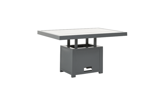 Tutbury Grey and White Rectangular Dual Height Outdoor Garden Table - Adjustable Steel Patio Furniture