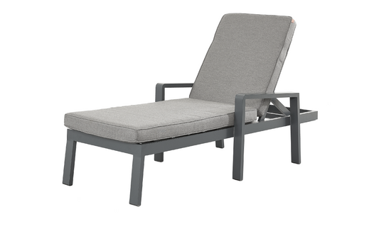 The Tutbury Outdoor Garden Lounger lets you relax in comfort outside. This durable steel lounger features an intricate scrolled design and elegant grey and white color scheme. Weather-resistant construction allows use on the patio or in the backyard year-round.
