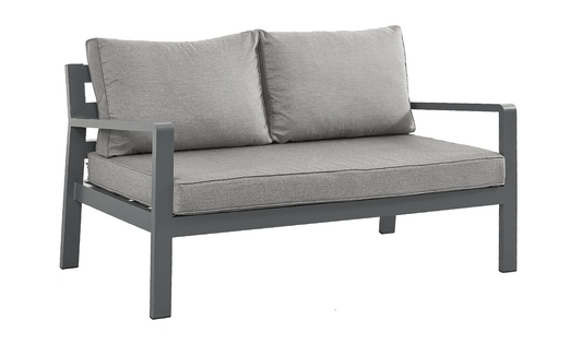 Tutbury Grey and White Outdoor 2 Seater Sofa - Steel Garden Patio Furniture for Backyard or Porch