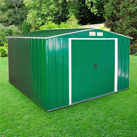 Sapphire Apex Metal Shed 10ft (Grey & Green)